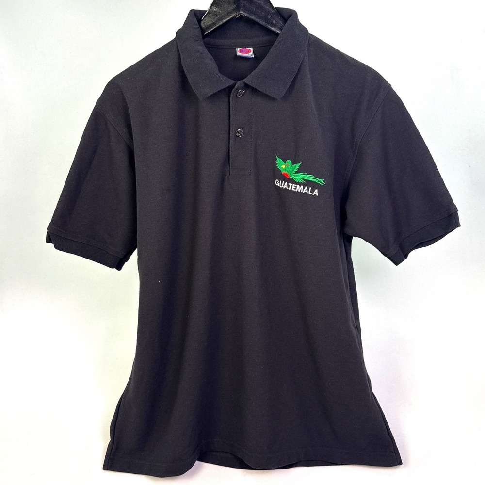 Nancy Mens Guatemala Embroidered Quetzal Polo Shirt Black 100% Cotton Large